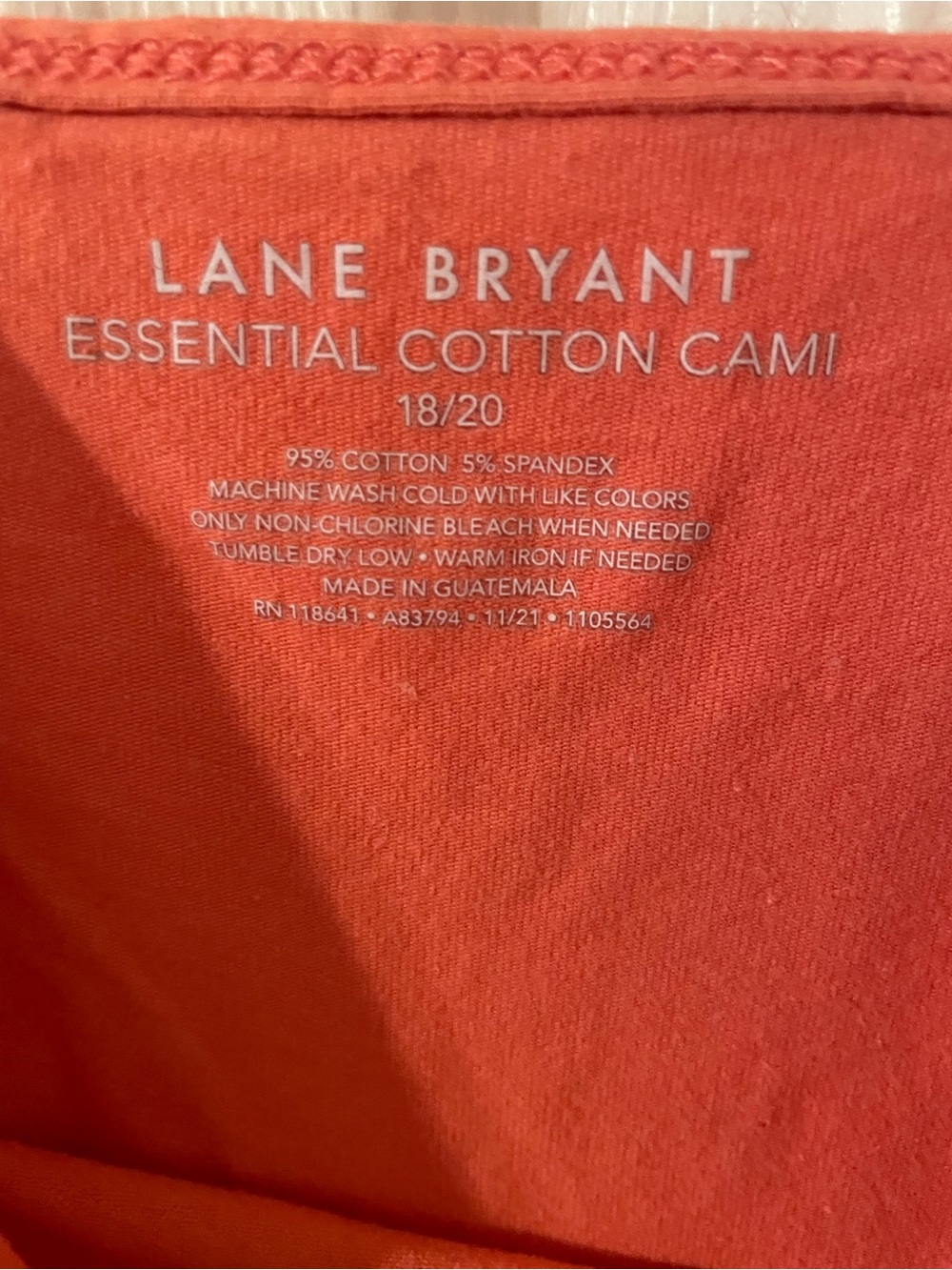 Lane Bryant Coral Cotton Spaghetti Strap Camisole. 18/20 like NEW! - Picture 3 of 3